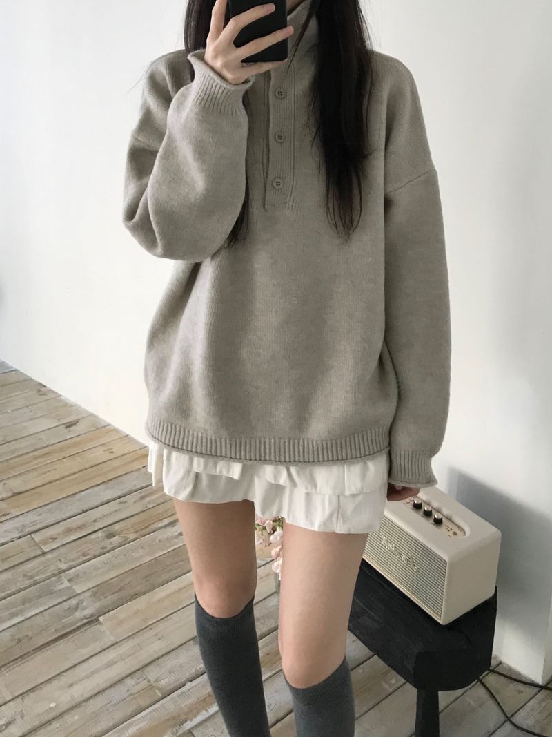 High-neck button knit (3 colors)