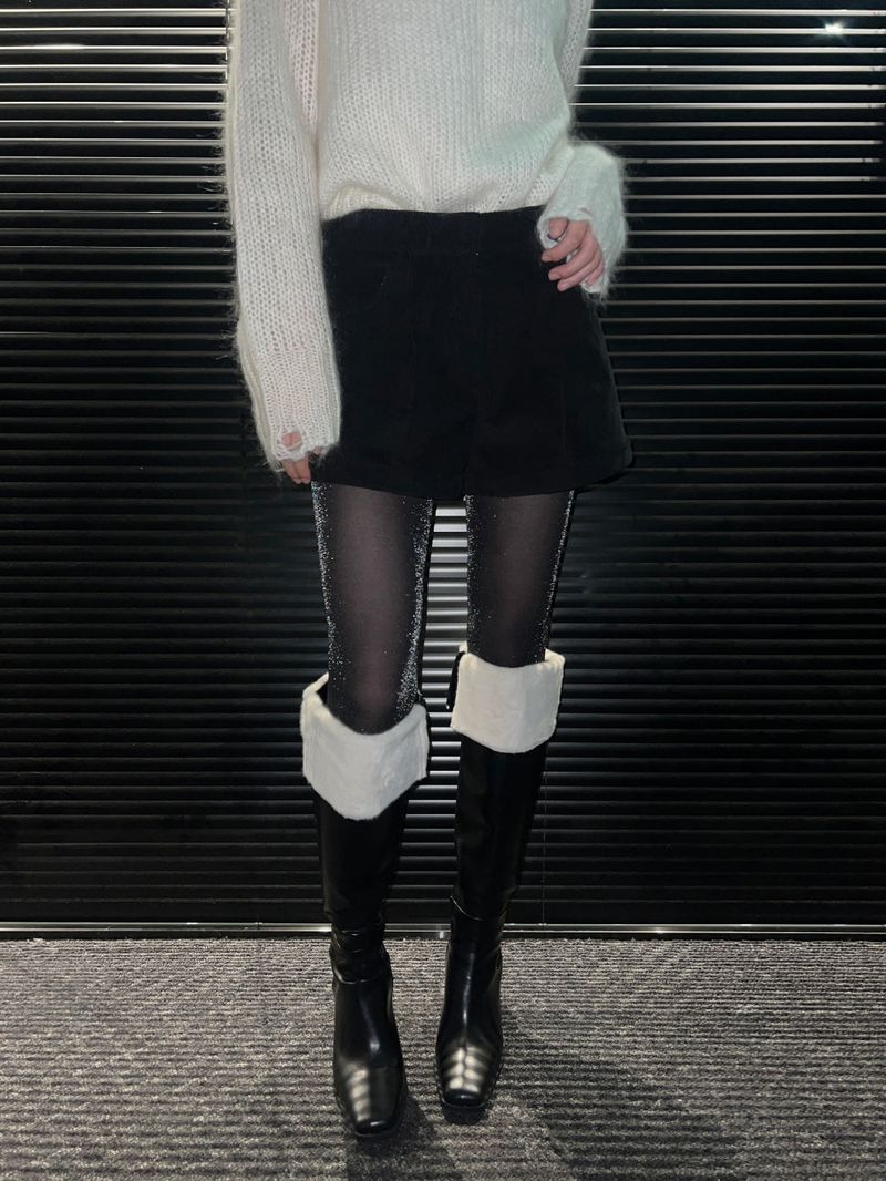 Square toe mink fur long boots (2 Color)