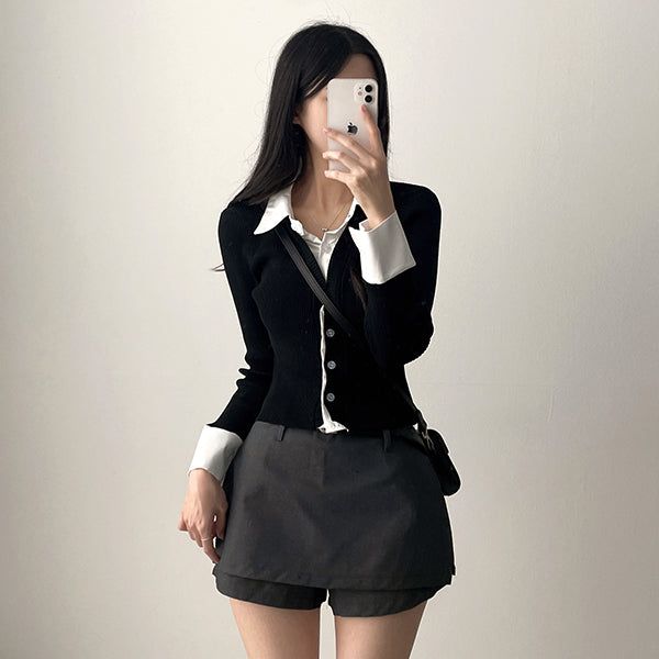 Slow Shirt Cardigan Layered Set