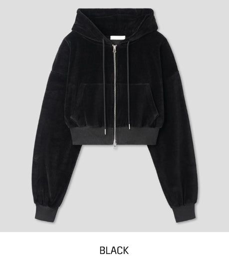 Wrinkle Velour Two Way Crop Hood Zip-Up