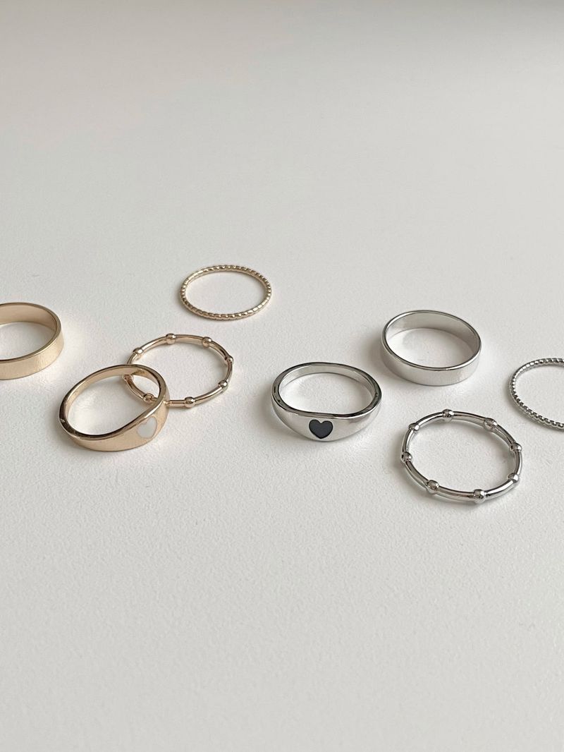 [4 set] bold prime heart layered ring set / 2 colors / volume line