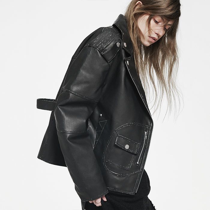 Vintage Leather Belted Jacket