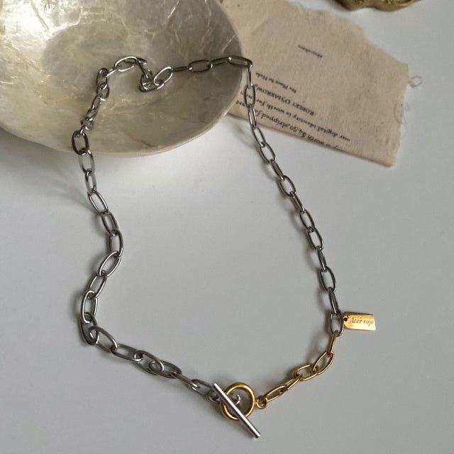 lx Two Tone Toggle Bar Bold Chain Short Necklace