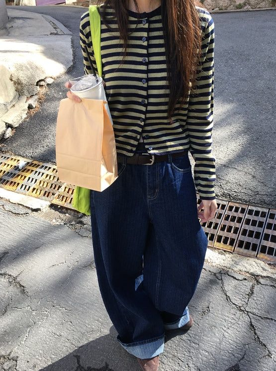 Hobe Jacquard Stripe Denim Wide Pants