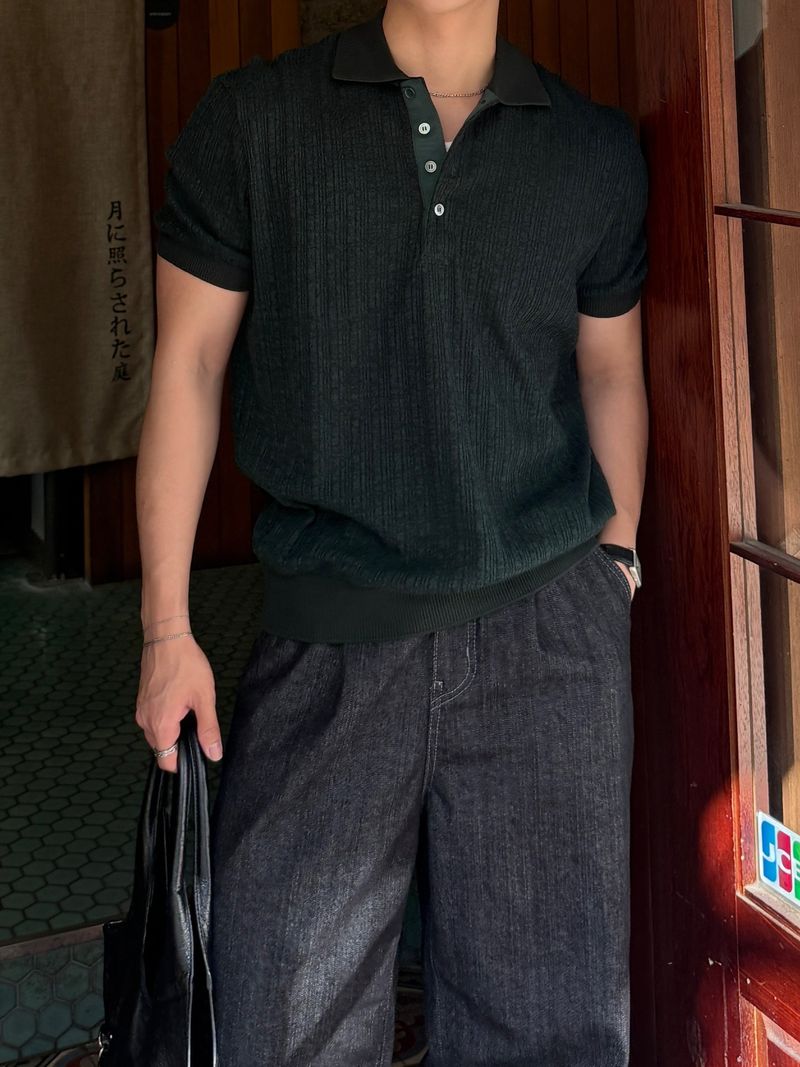 Texture collar knitwear short-sleeve