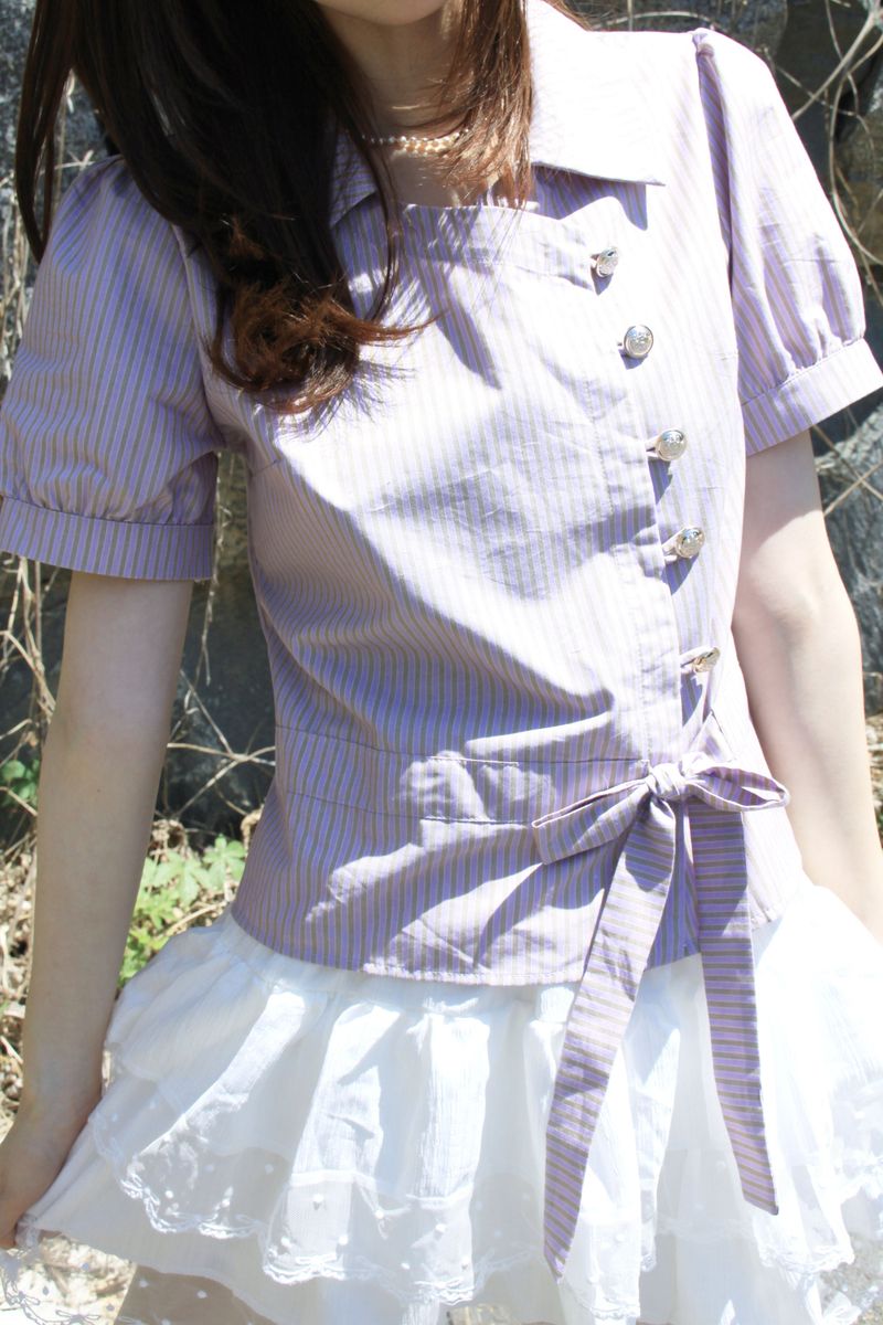 STRIPE PUFF BLOUSE LAVENDER