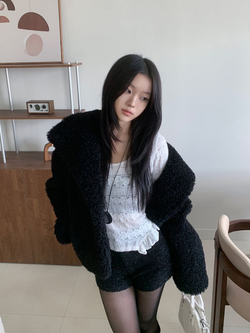 Teddy Hug Fuzzy High Neck Fur Jacket