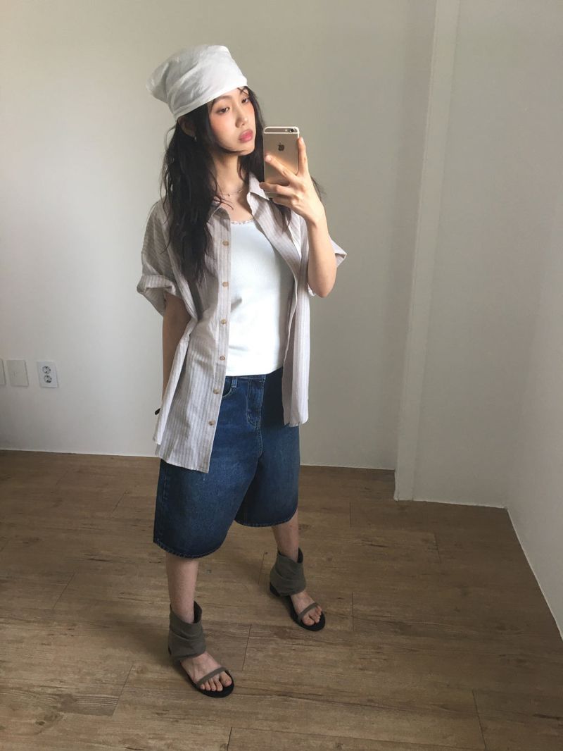 Linen ankle open sandals