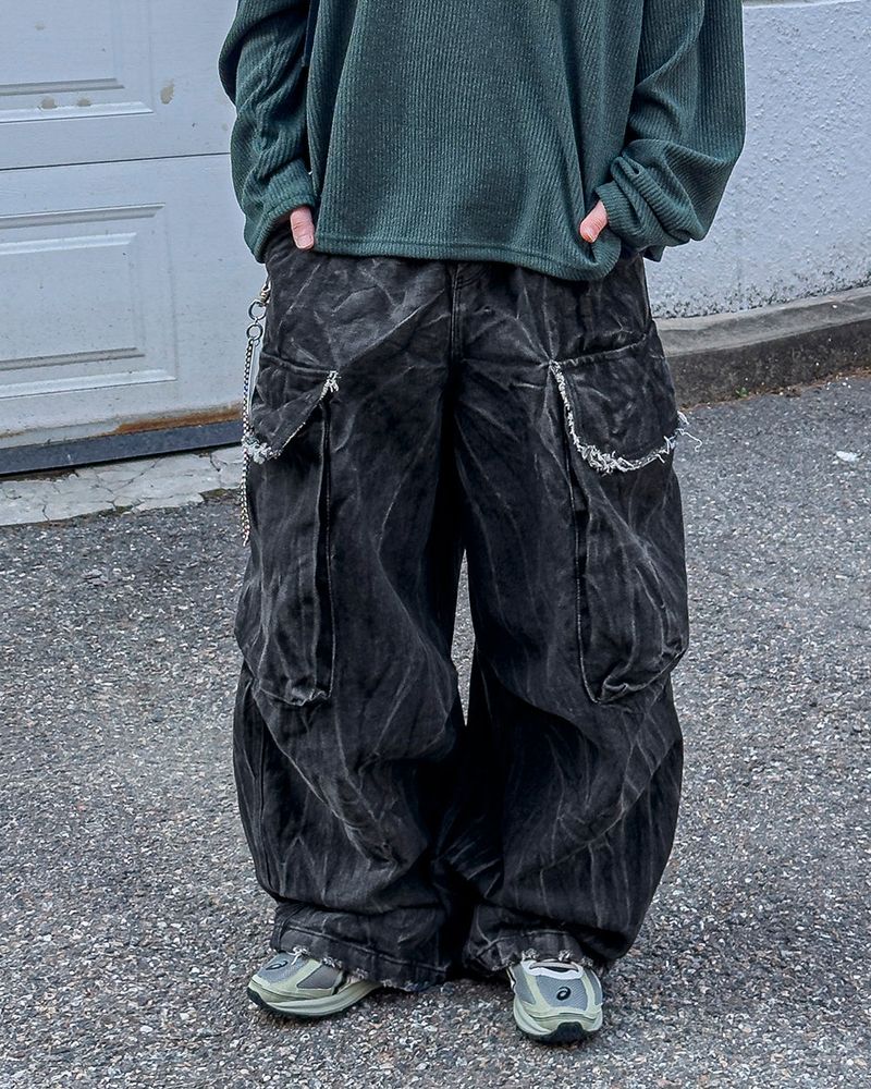 Fringe Balloon Cargo Denim Pants
