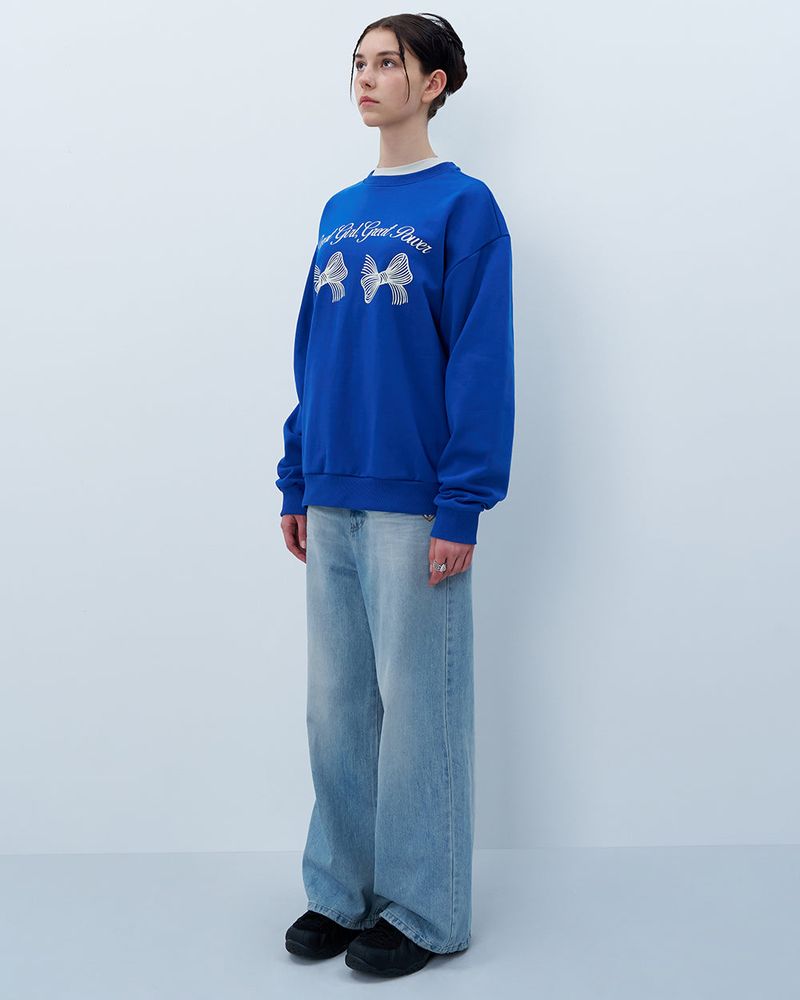TWIN RIBBON SWEATSHIRT-BLUE