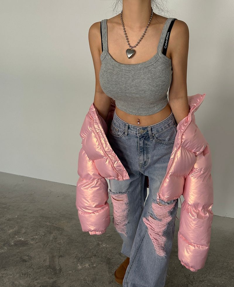 Heart hologram wellon short padded coat