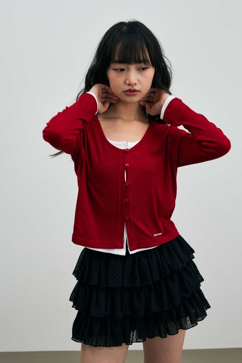 LYLA LAYERED CARDIGAN / RED-WHITE