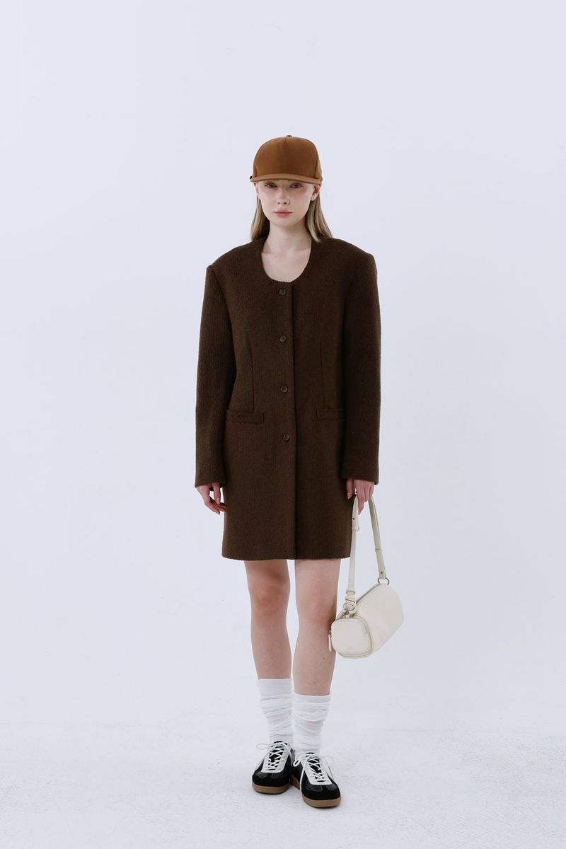 WOOL-LIKE LONG COAT_BROWN