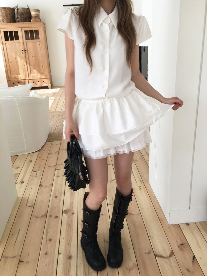 Lace buckle mini skirt pt