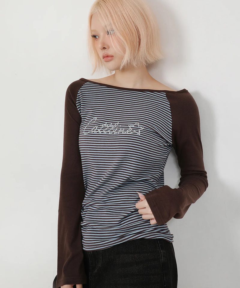 Stripe Reglan Long Sleeve_brown