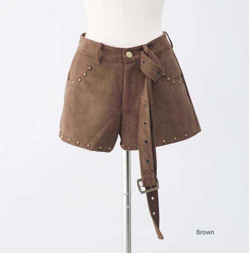 Baguette Suede Studded Shorts