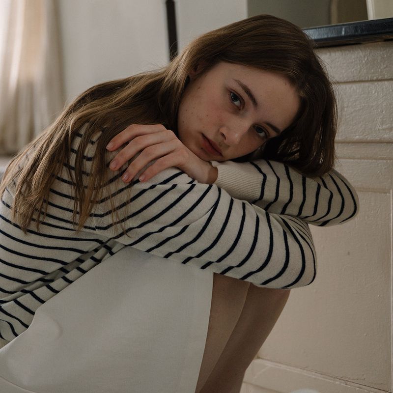 V-neck Stripe Knit - Ivory