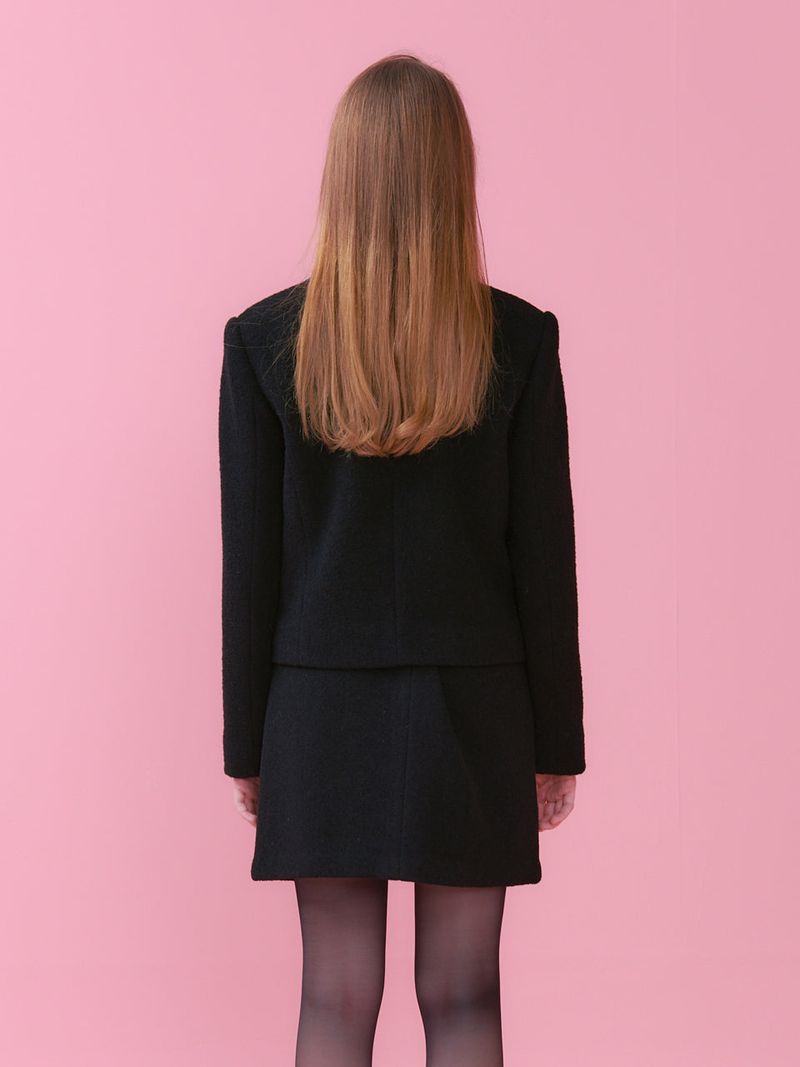 JENNY V NECK POCKET TWEED JACKET_BLACK