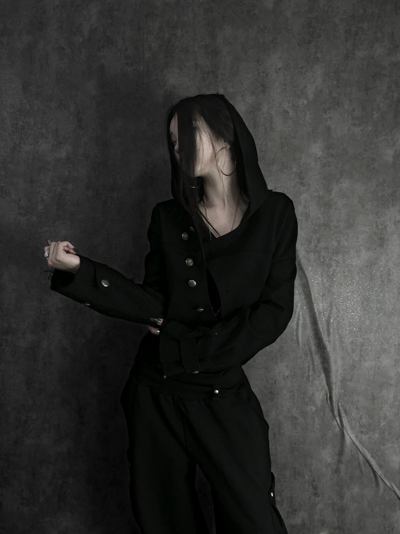 diagonal button color block jacket