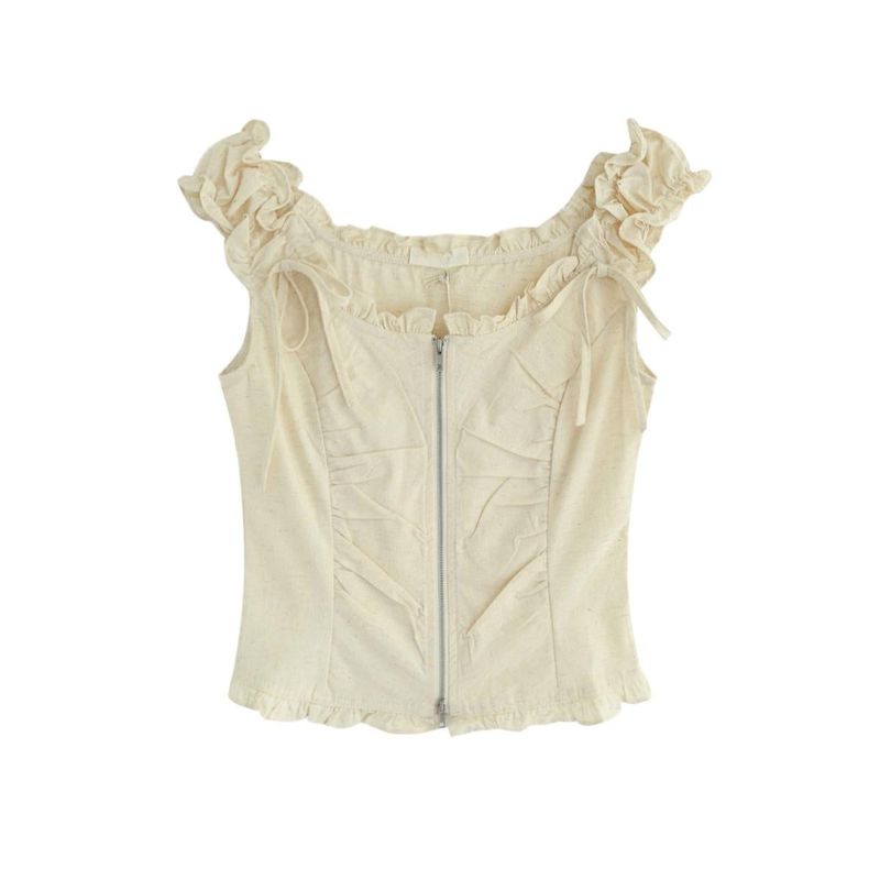 Frill shirring zipper corset top 231139667