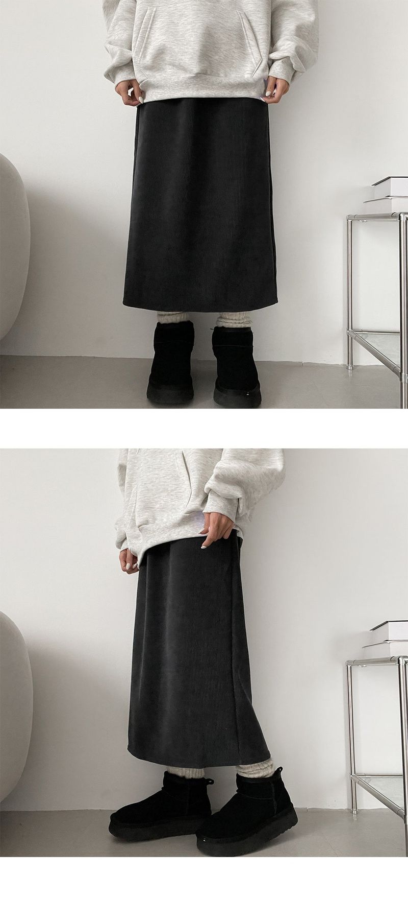 [Fleece] Tayo Back Slit Corduroy Skirt