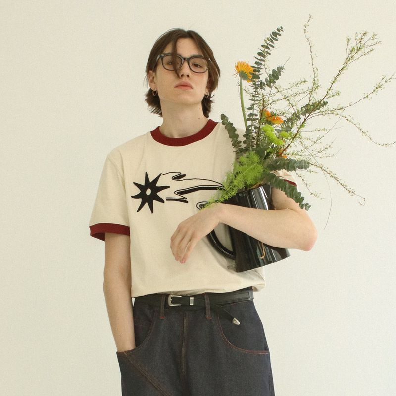 GGOTT（ゴット）の「Shooting star Ringer tee @ Ivory * Red（Tops）」