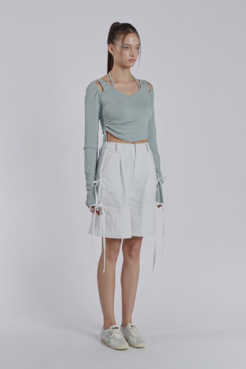 HALTER NECK SHIRRING TOP(MINT)