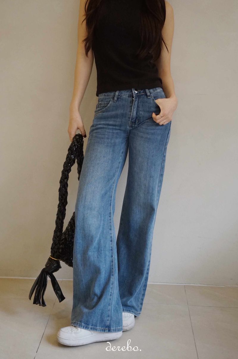 low semi-long denim pants