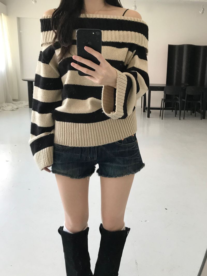 Tommy Stripe Off Knit (2 colors)