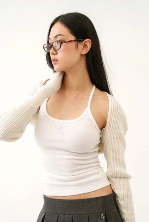 【即日発送】Jewel cross back tank top - white  