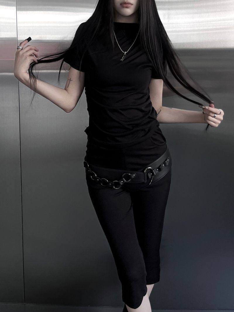 mock neck shirring short sleeve (3color)