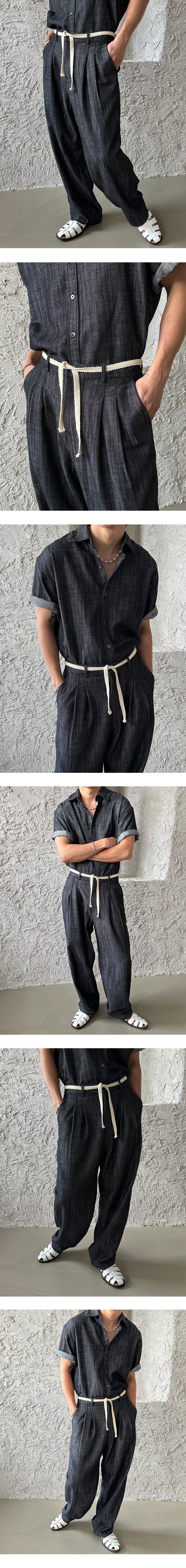 [SET UP] Premium linen string denim shirts (2color)