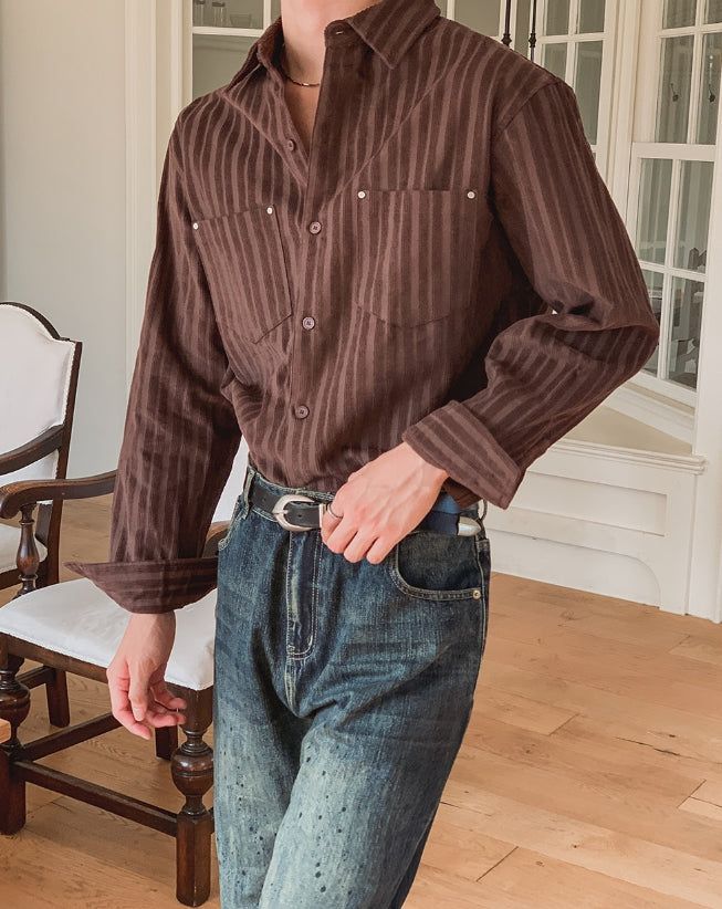 Roden Corduroy Striped Rivet Shirt
