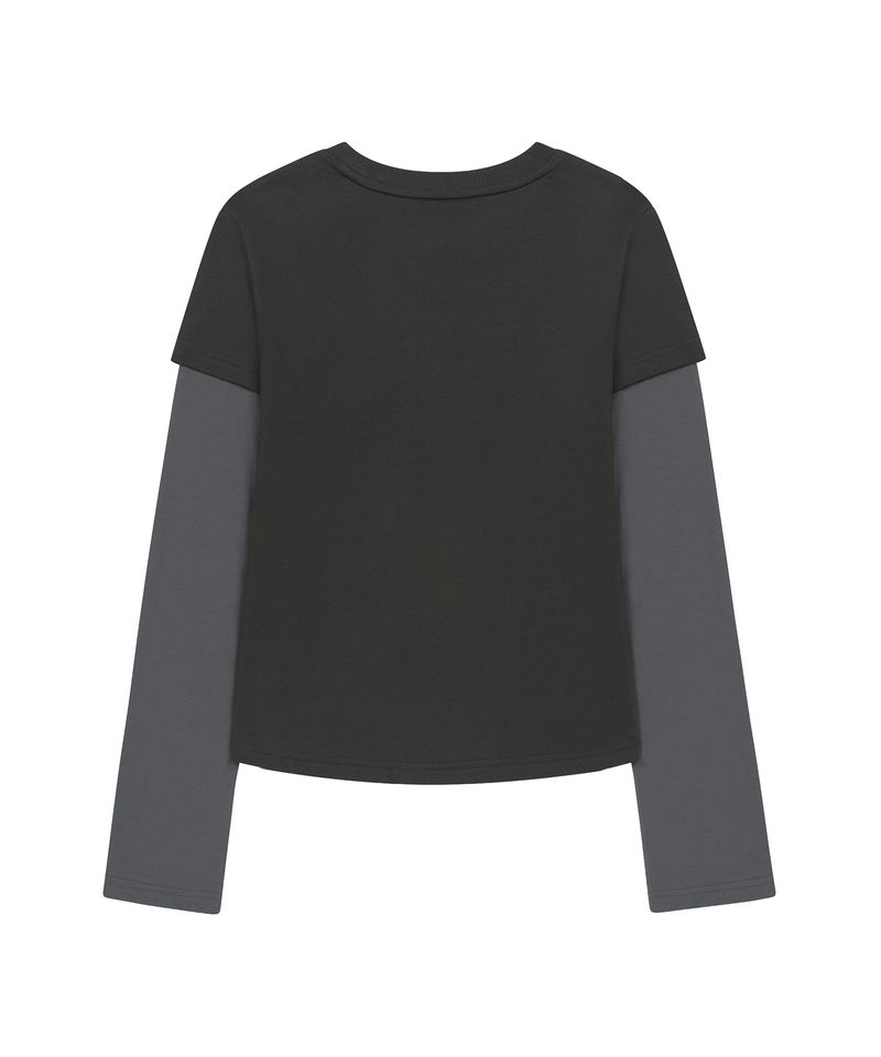 Out Pocket Button Point Layered Long Sleeve - CHARCOAL