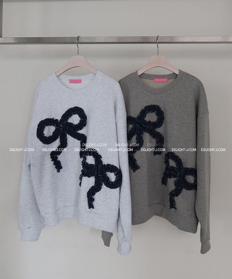 denim ribbon oversized fit sweatshirt