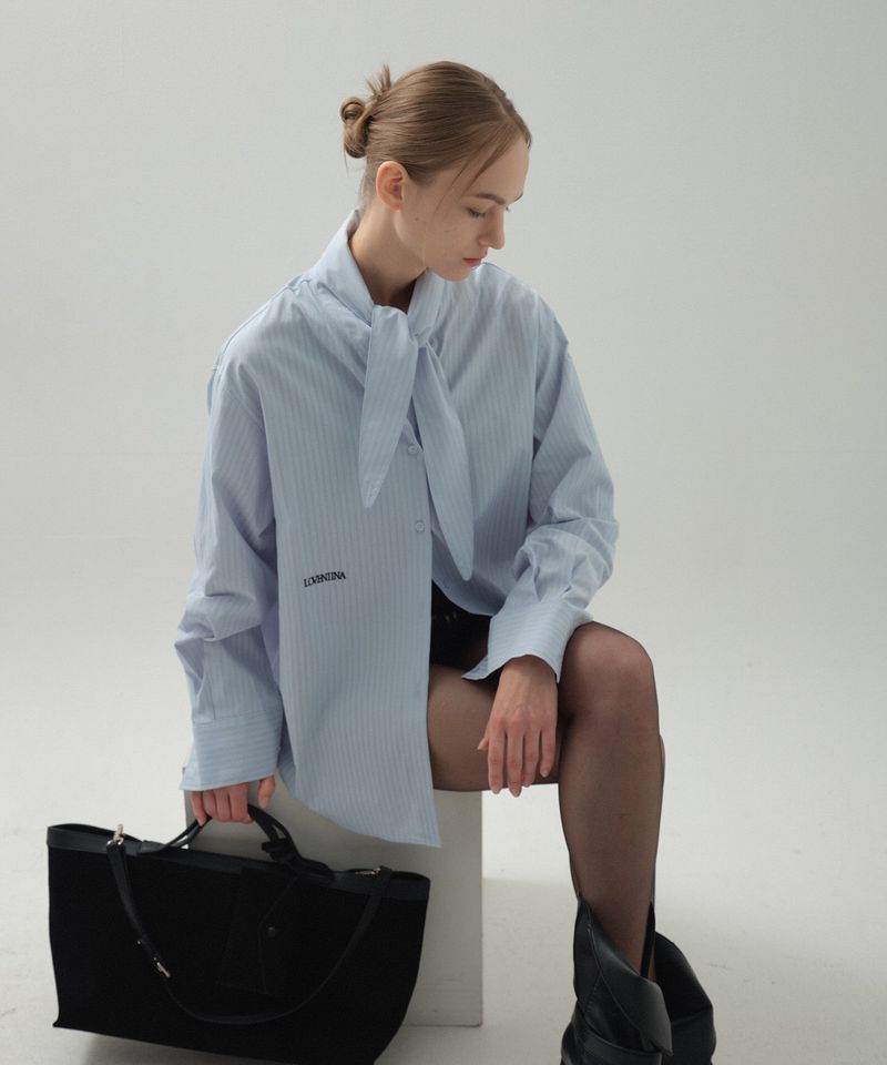 Drape Scarf Shirt_Light Blue