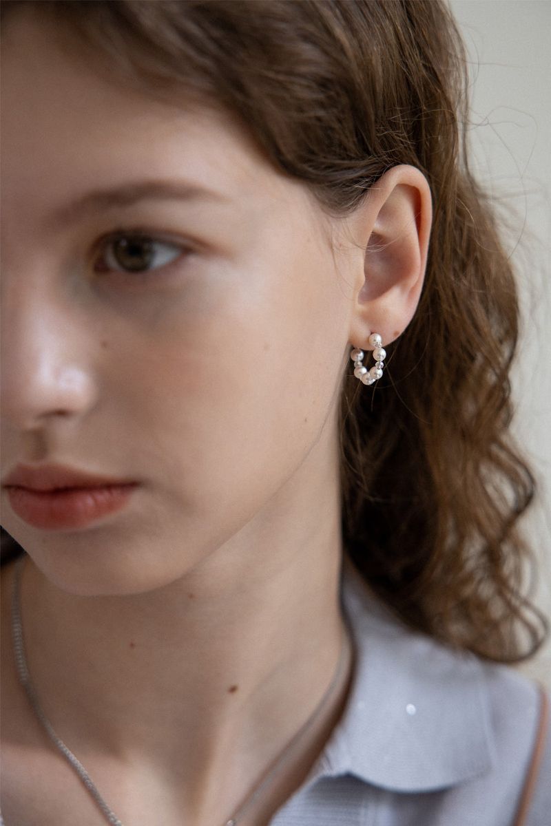 White pearl and crystal mini hoop earring