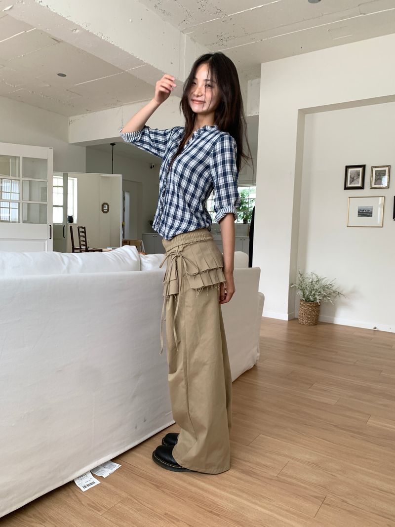 WASHED CHECK FRILL SHIRT (2C)