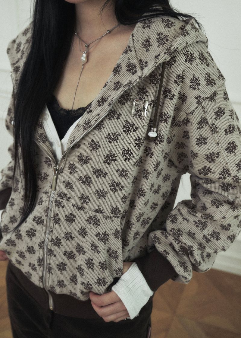 CornFlower Waffle Hooded Zip-Up