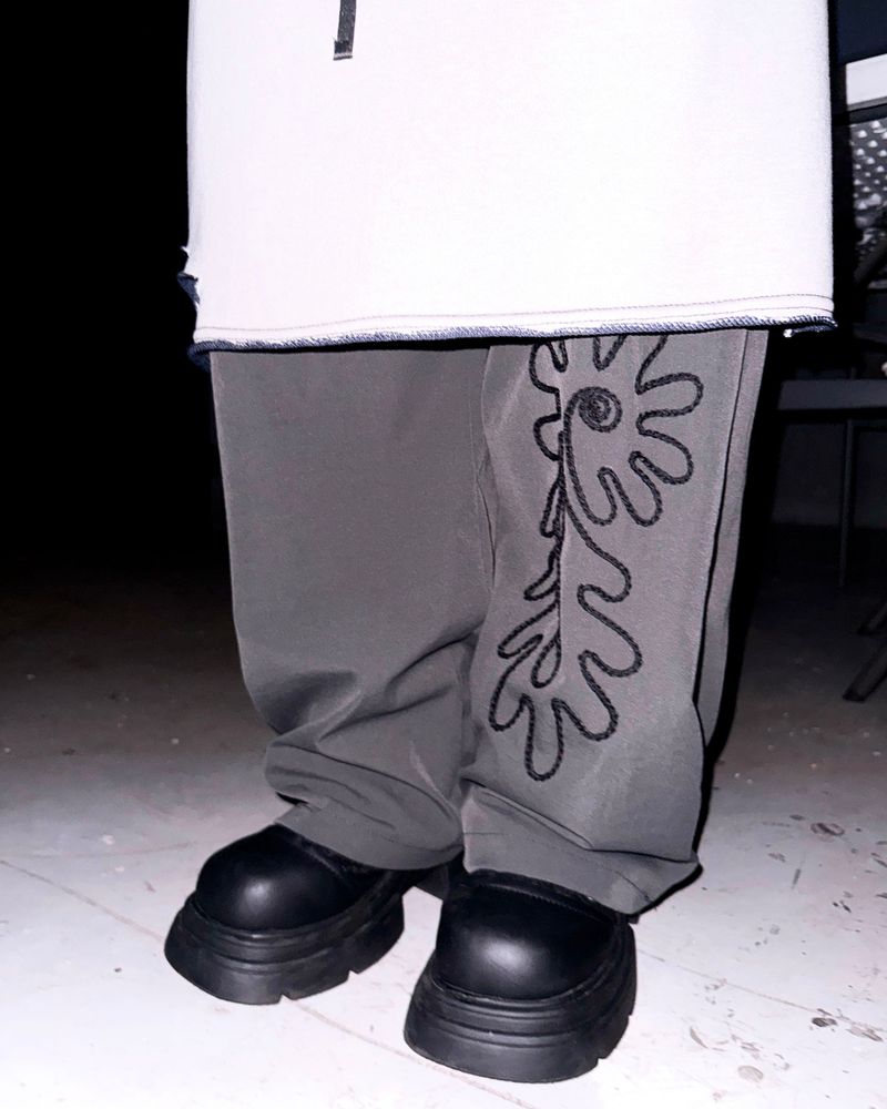 (2color) Cord Flower Embroidery Pants