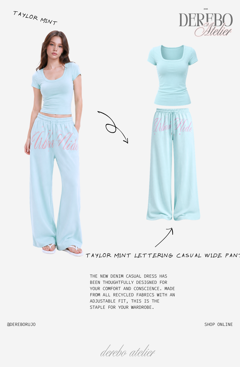 Taylor Mint Lettering Casual Wide Pants (TOP)