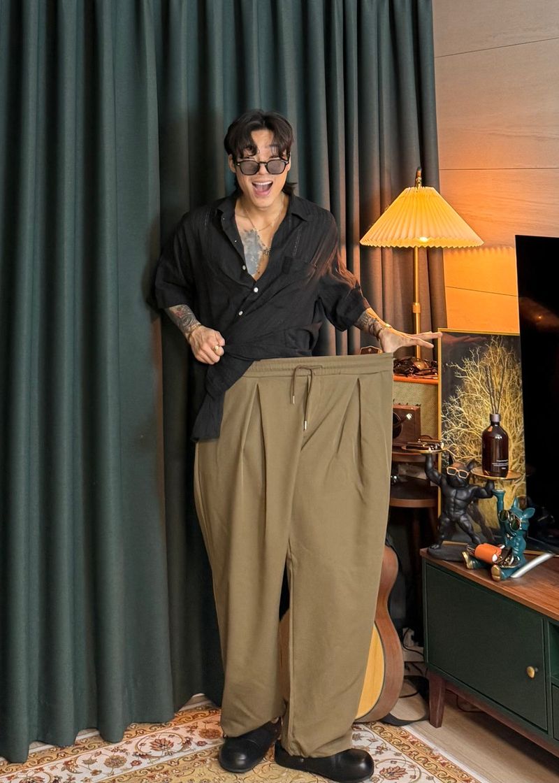 Planned Banding One-Tuck String Slacks