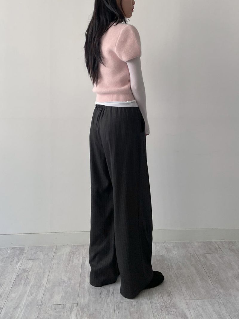 V-neck angora short-sleeved knit