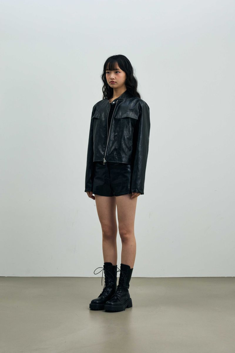 CLARI FAUX LEATHER JACKET / BLACK