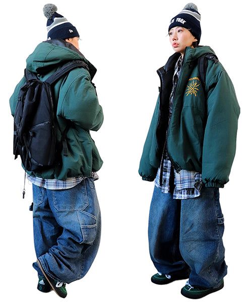 Oversized Two-Way Washed Puffer Jacket (6oz)