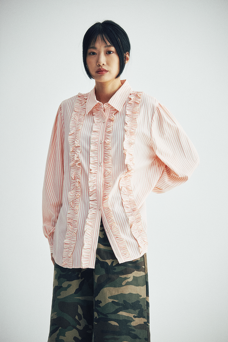 Stripe Frill Blouse (pink)