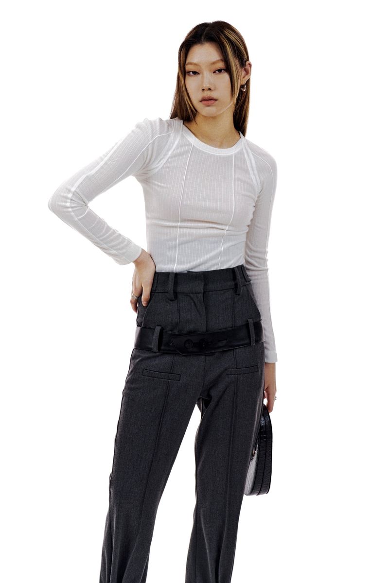 LEATHER STRAP TAILORED PANTS