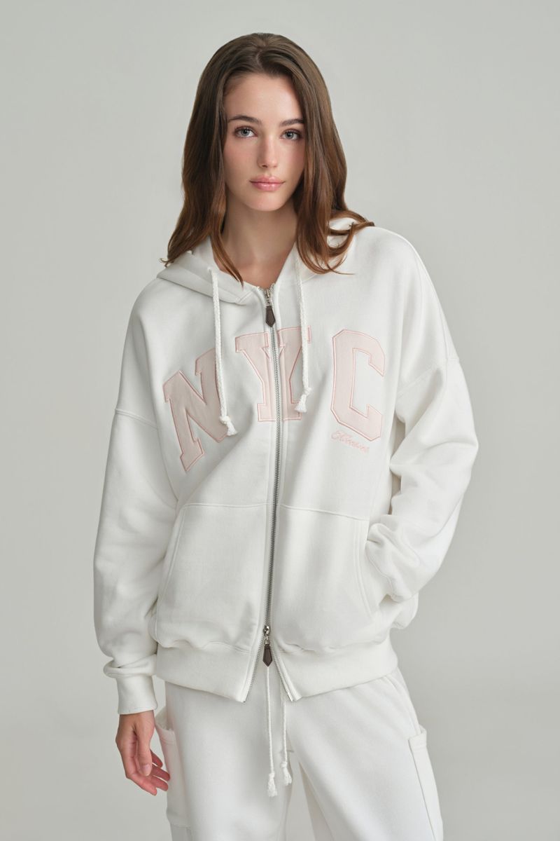 NYC hooded zip-up, Ivory