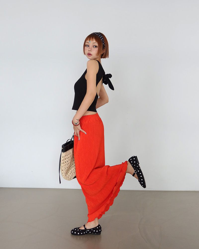 Back Slit Ribbon Knot Round Sleeveless