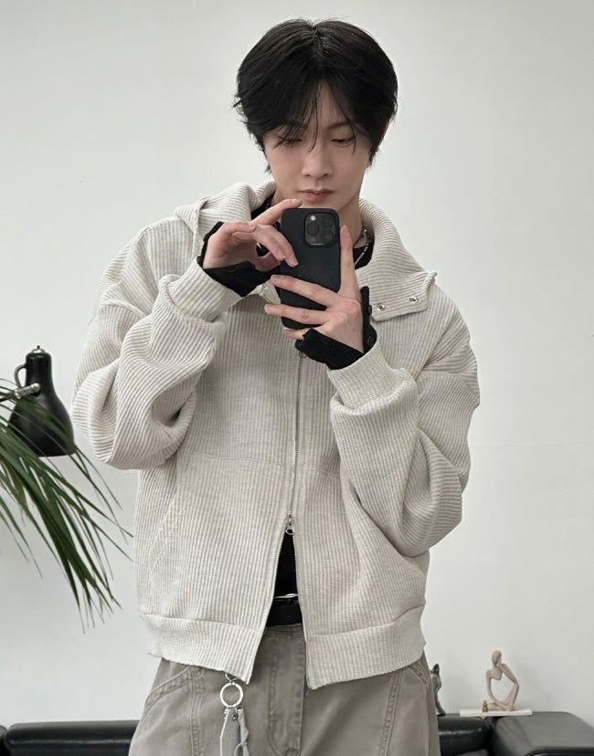 SATIIIZ（サティーズ）の「Fron Waffle Burton Hood Zip-Up（Tops）」